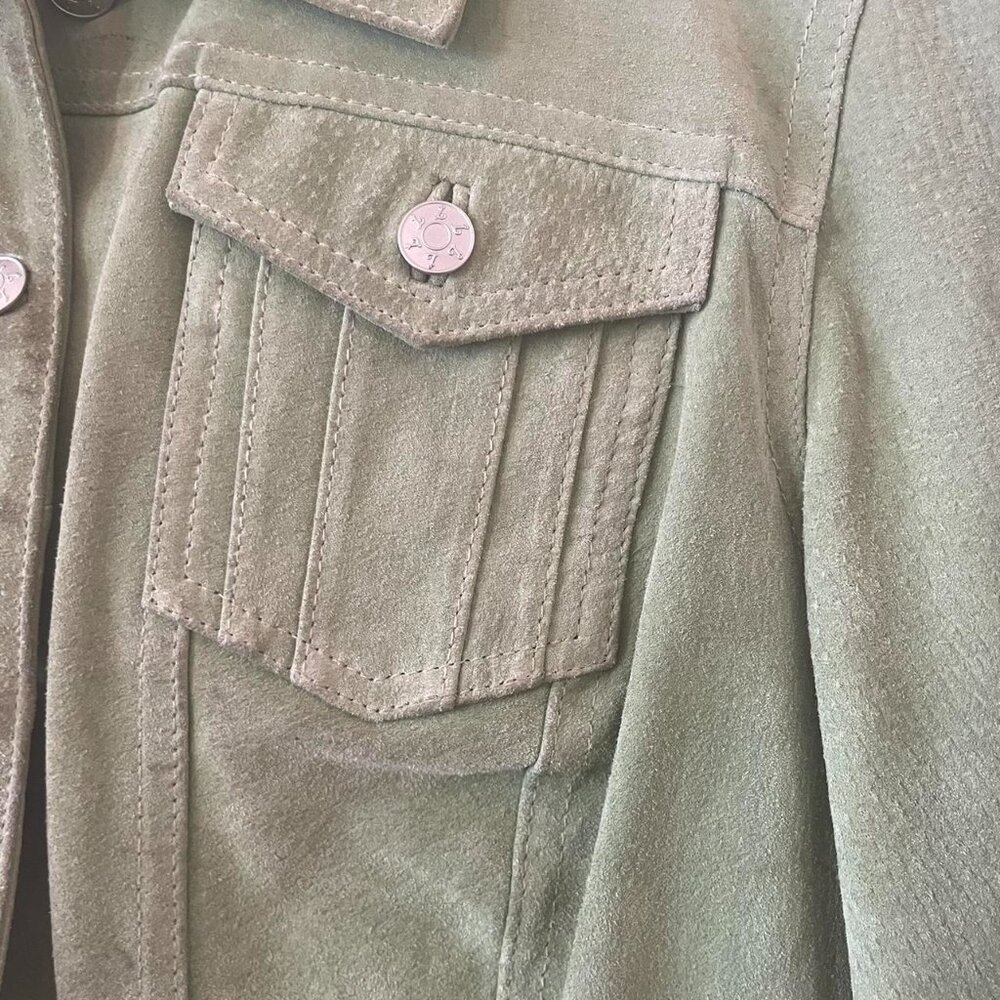 90s Vintage Green Suede Cropped Jacket - Picture 3 of 8